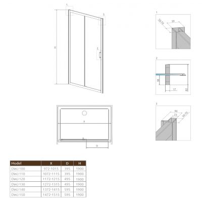 Radaway Premium Plus DWJ drzwi wnękowe 140 cm chrom/szkło fabric 33323-01-06N