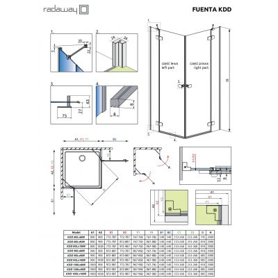 Radaway Fuenta Chrome KDD kabina prysznicowa część lewa 90 cm chrom połysk/szkło przezroczyste 1384060-01-01L