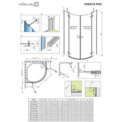 Radaway Fuenta Chrome PDD kabina prysznicowa część lewa 90 cm półokrągła chrom połysk/szkło przezroczyste 1384001-01-01L