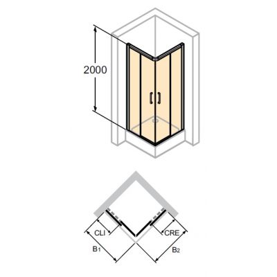 Hüppe Classics 2 EasyEntry 4-kąt drzwi suwane 2-częściowe 90 cm szkło przezroczyste C25002.069.322