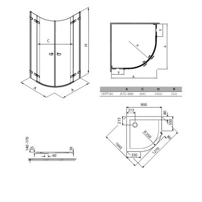 Zestaw Koło Next kabina prysznicowa 90 cm półokrągła i brodzik Terra biały HKPF90222003Z2 (HKPF90222003, XBN1790000)