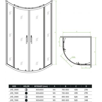 Laveo Bresso kabina prysznicowa 80x80 cm półokrągła chrom połysk/szkło przezroczyste JKB086Z