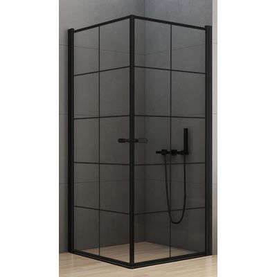 New Trendy New Soleo Black kabina prysznicowa 90 cm kwadratowa czarny półmat/szkło z nadrukiem D-0285A/D-0285A