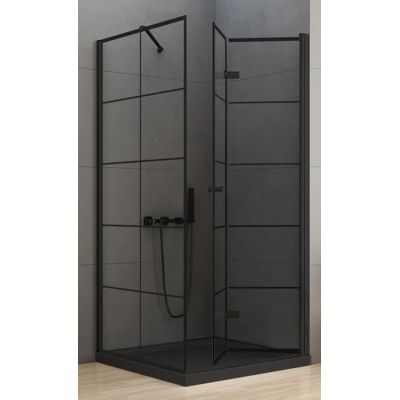 New Trendy New Soleo Black kabina prysznicowa 90x90 cm kwadratowa czarny mat/szkło ze wzorem D-0290A/D-0121B