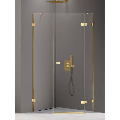 New Trendy Avexa Gold Shine kabina prysznicowa 100x80 cm pięciokątna prawa złoty połysk/szkło przezroczyste EXK-3847