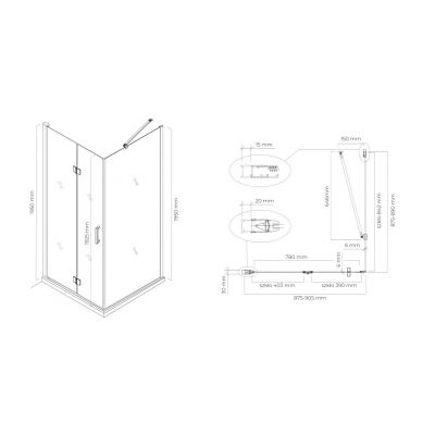 Oltens Hallan kabina prysznicowa 90x90 cm kwadratowa drzwi ze ścianką czarny mat/szkło przezroczyste 20008300