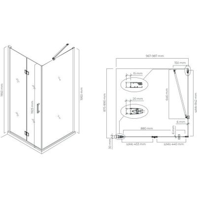 Oltens Hallan kabina prysznicowa 100x90 cm protokątna drzwi ze ścianką czarny mat/szkło przezroczyste 20205300