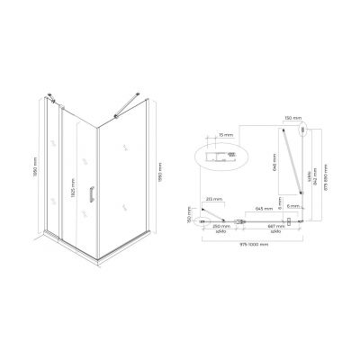 Oltens Verdal kabina prysznicowa 100x90 cm protokątna drzwi ze ścianką czarny mat/szkło przezroczyste 20211300