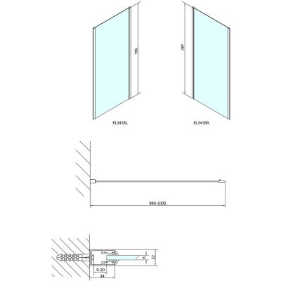Polysan Easy Line ścianka prysznicowa 100 cm boczna chrom/szkło brick EL3438