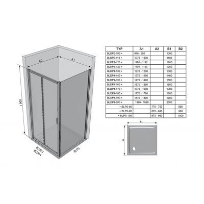 Ravak Blix BLDP2-110 drzwi prysznicowe 110 cm przesuwne polerowane aluminium/szkło przezroczyste 0PVD0C00Z1