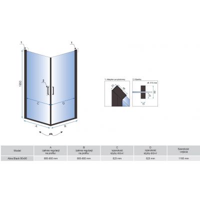 Rea Abra kabina prysznicowa 90x90 cm kwadratowa czarny półmat/szkło przezroczyste REA-K5502