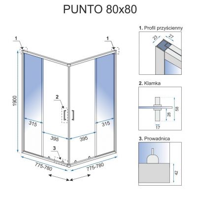 Rea Punto kabina prysznicowa 80x80 cm kwadratowa chrom/szkło przezroczyste REA-K0863