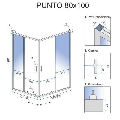 Rea Punto kabina prysznicowa 100x80 cm prostokątna chrom/szkło przezroczyste REA-K1889
