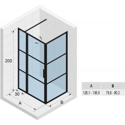 Riho Grid GB203 kabina prysznicowa 130x80 cm prostokątna czarny mat/szkło Grid G004022121