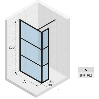 Riho Grid GB402 Walk-In kabina prysznicowa 100x30 cm wolnostojąca czarny mat/szkło Grid G004038121