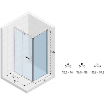 Riho Ocean O203 kabina prysznicowa 120x80 cm prostokątna prawa chrom błyszczący/szkło przezroczyste G006007120