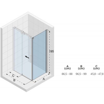 Riho Ocean O203 kabina prysznicowa 100x90 cm prostokątna prawa chrom błyszczący/szkło przezroczyste G006011120