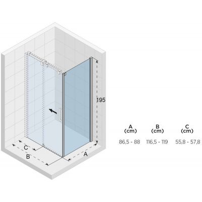 Riho Ocean O203 kabina prysznicowa 120x90 cm prostokątna prawa chrom błyszczący/szkło przezroczyste G006013120