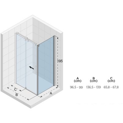 Riho Ocean O203 kabina prysznicowa 140x100 cm prostokątna prawa chrom błyszczący/szkło przezroczyste G006021120