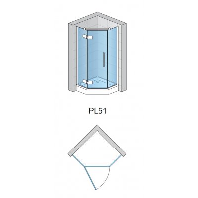 SanSwiss Pur Light kabina pięciokątna z drzwiami jednoczęściowymi 900 mm lewa PL51G70905007