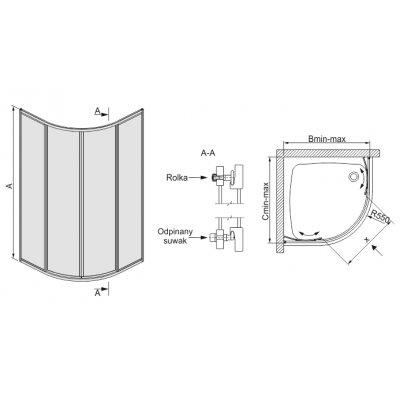 Sanplast Eko Plus kabina prysznicowa 90x90 cm półokrągła narożna typ KP4-II/EkoPlus 600-130-0530-10-520