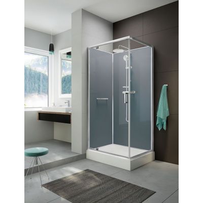 Sanplast Classic II KCDJ/CLII-90 kabina prysznicowa 90x90 cm kwadratowa z brodzikiem i zestawem prysznicowym srebrny błyszczący/szkło przezroczyste/srebrne 602-011-0131-38-4S1