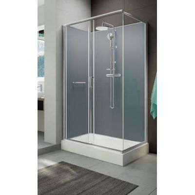 Sanplast Classic II kabina prysznicowa 80x120 cm prostokątna z brodzikiem i zestawem prysznicowym srebrny błyszczący/szkło przezroczyste/srebrne 602-011-0291-38-4S1