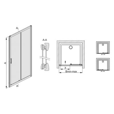 Drzwi prysznicowe przesuwne 90 cm D2/TX5-90 Sanplast TX 600-270-1100-38-400