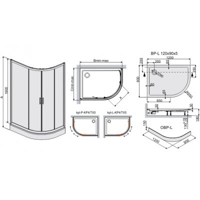 Sanplast TX kabina prysznicowa 90x120 cm asymetryczna z brodzikiem typ kpl-L-KP4/TX5 smCR 602-270-0310-39-370