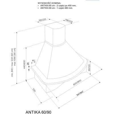 Berg Antika okap kuchenny 90 cm przyścienny kremowy/drewno ANTIKA90