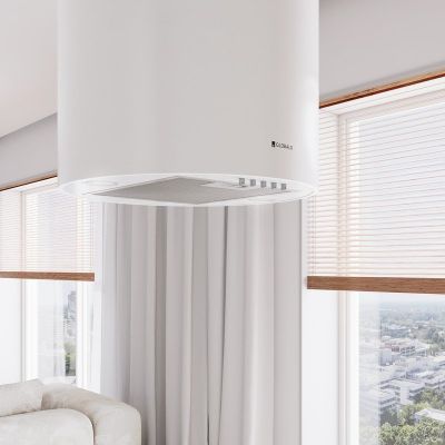 Globalo Design Lobelio okap kuchenny 39 cm wyspowy biały LOBELIO_39_1_WHITE