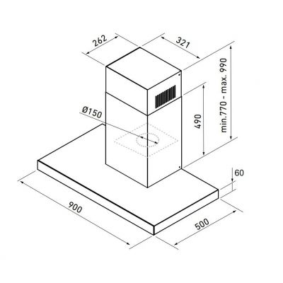 Globalo Design Verta okap kuchenny 90 cm ścienny czarny VERTA_90_3_BLACK