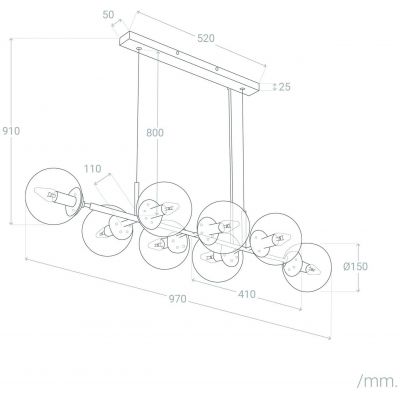Abruzzo Porto lampa wisząca 8x25W czarny/przezroczysty ABR-LWP-8XE14
