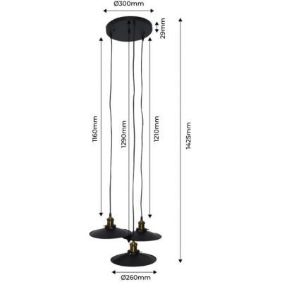 Abruzzo Retro lampa wisząca 3x20 W czarna-złota ABR-LWRT-3xE27