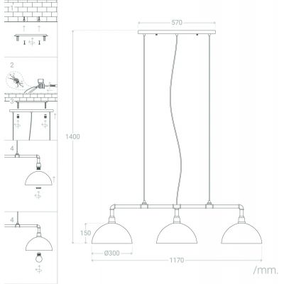 Abruzzo Retro lampa wisząca 3x40 W czarna ABR-RRR-3XE27