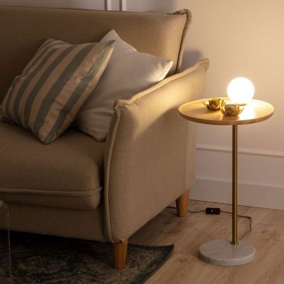 Abruzzo Meblo lampa stojąca 1x12 W biała-złota-drewno-marmur ABR-SLMEBLO-G9