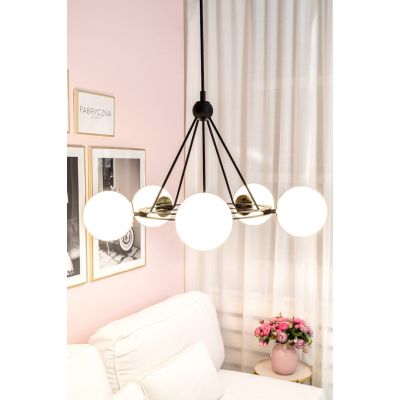 Argon Amalfi lampa wisząca 5x15W opal mat/czarny/mosiądz 2119