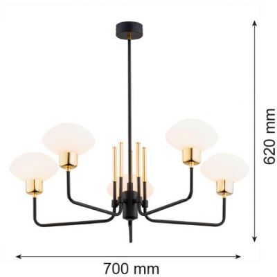 Argon Ravello lampa wisząca 5x15W opal mat//czarna struktura/mosiądz 2128