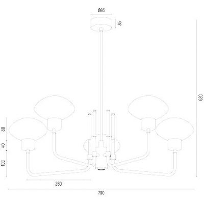 Argon Ravello lampa wisząca 5x15W opal mat//czarna struktura/mosiądz 2128