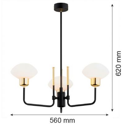Argon Ravello lampa wisząca 3x15W opal mat//czarna struktura/mosiądz 6166