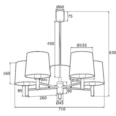 Argon Ponte Plus lampa podsufitowa 5x15W śmietankowy/ciemny mosiądz 2106