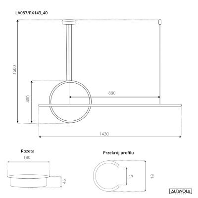 Altavola Design Linea lampa wisząca 23W czarny LA087/PX143_40_4k_black_dimm