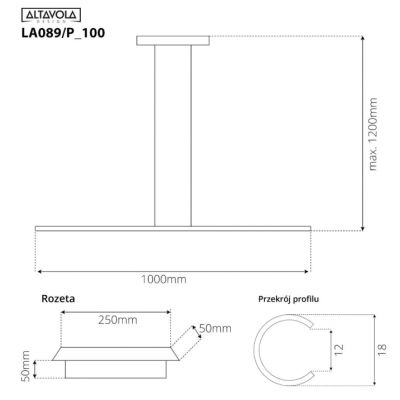 Altavola Design Linea lampa wisząca 1x12 W miedź LA089/P_100_3k_copper