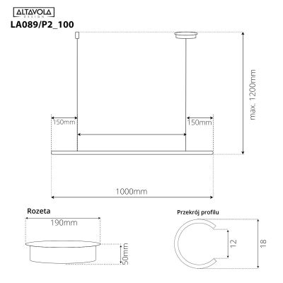 Altavola Design Linea lampa wisząca 1x12 W miedź LA089/P2_100_4k_copper