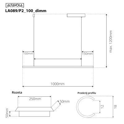 Altavola Design Linea No. 1B lampa wisząca 12 W złota LA089/P2_100_3k_gold