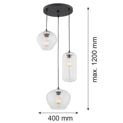 Argon Kalimera lampa wisząca 3x15 czarny/przezroczysty 1431