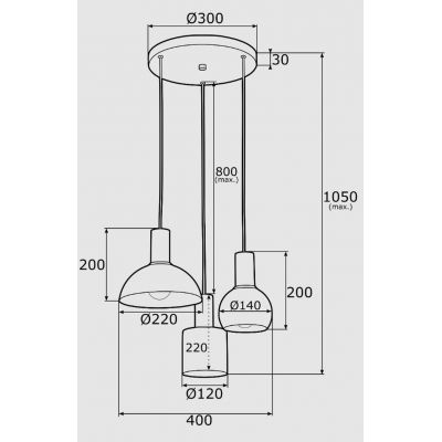 Argon Sines lampa wisząca 3x15W czarny/mosiądz 1472