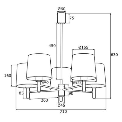 Argon Ponte Plus lampa podsufitowa 5x15W beżowy/ciemny mosiądz 2105