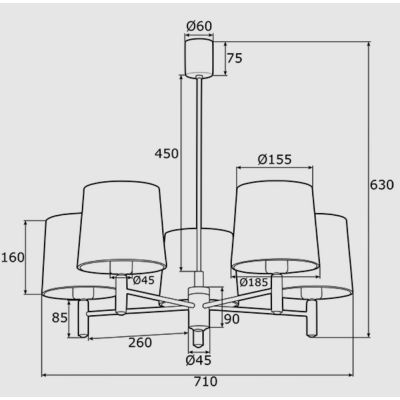 Argon Ponte Plus lampa podsufitowa 5x15W czerwony/mosiądz 2169