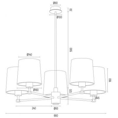 Argon Princeton lampa wisząca 5x15 W mosiądz 2188